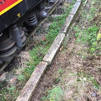 a train that is sitting in the grass