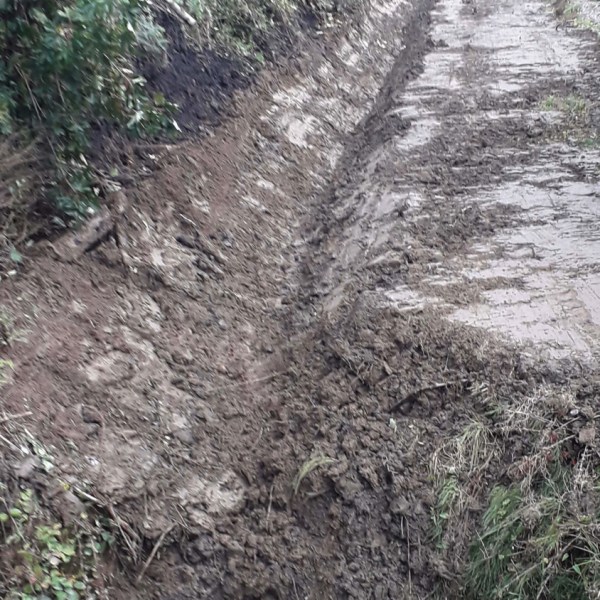 a train traveling down a dirt road