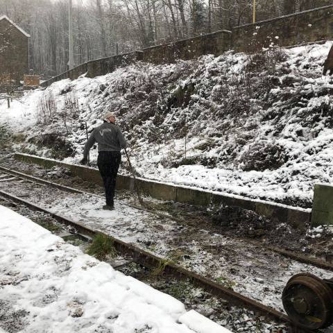 a train covered in snow