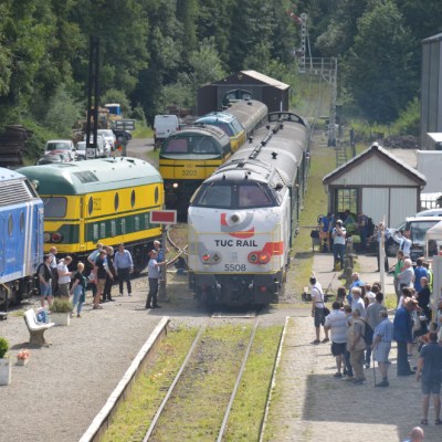 a crowd of people at a train station