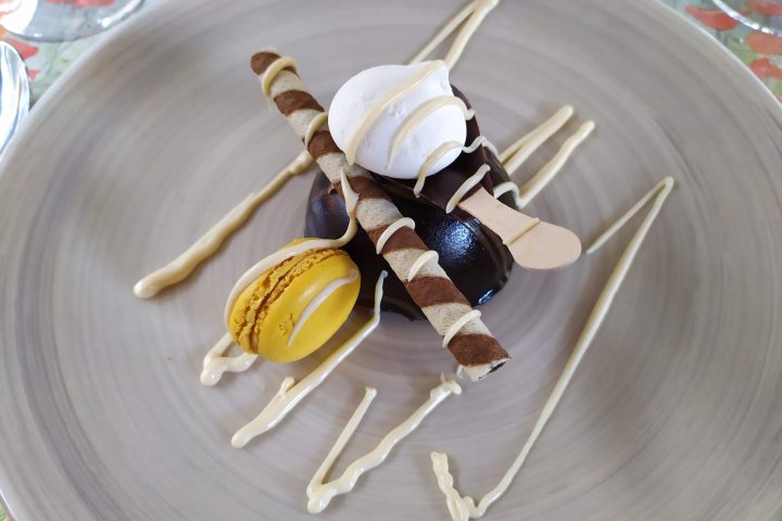 a plate of food with a fork and knife