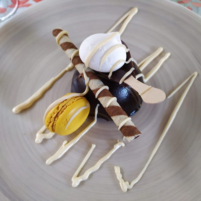 a plate of food with a fork and knife