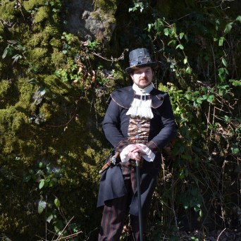 a person standing next to a tree