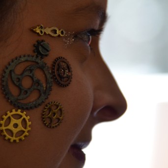 a close up of a person wearing a hat