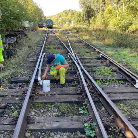 a man standing on a train track