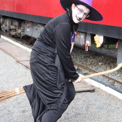 a person standing next to a train