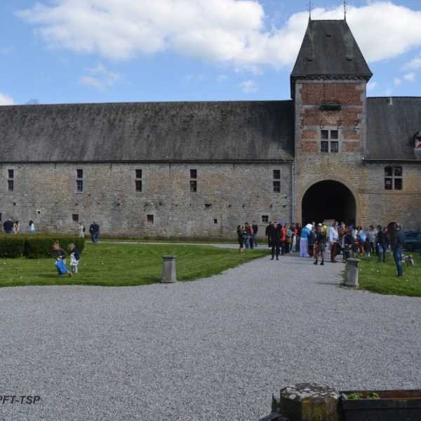 a castle sitting on the side of a road