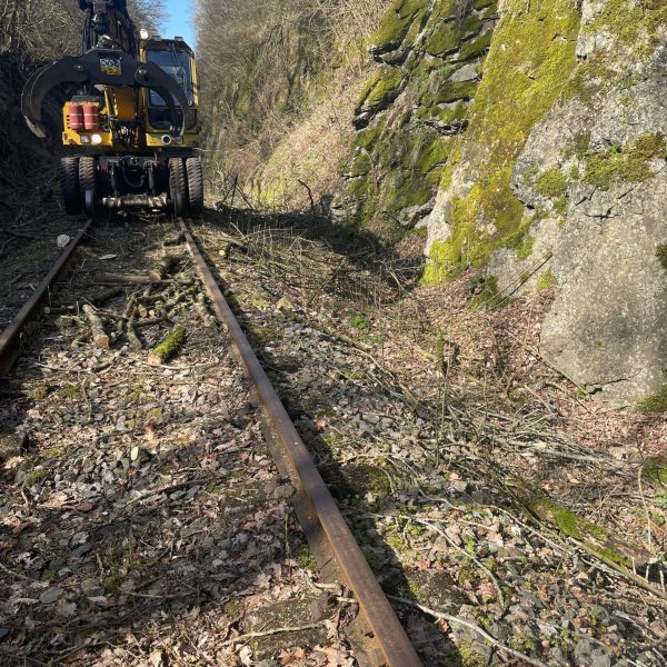 a train traveling down a dirt road