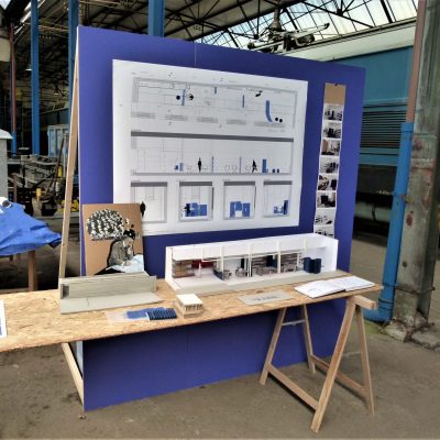 a bench in front of a building