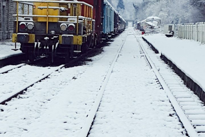 a train covered in snow