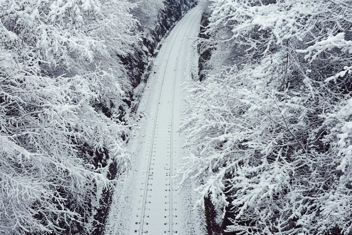 a waterfall in the snow