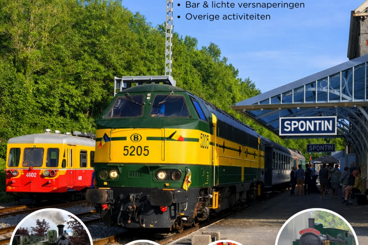 Poster for Spoorfeest 2026 with trains and event details.